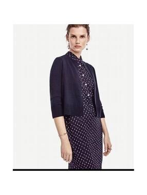 ANN TAYLOR Silk Blend Petite Cropped Sweater in Forever Navy-Petite Medium